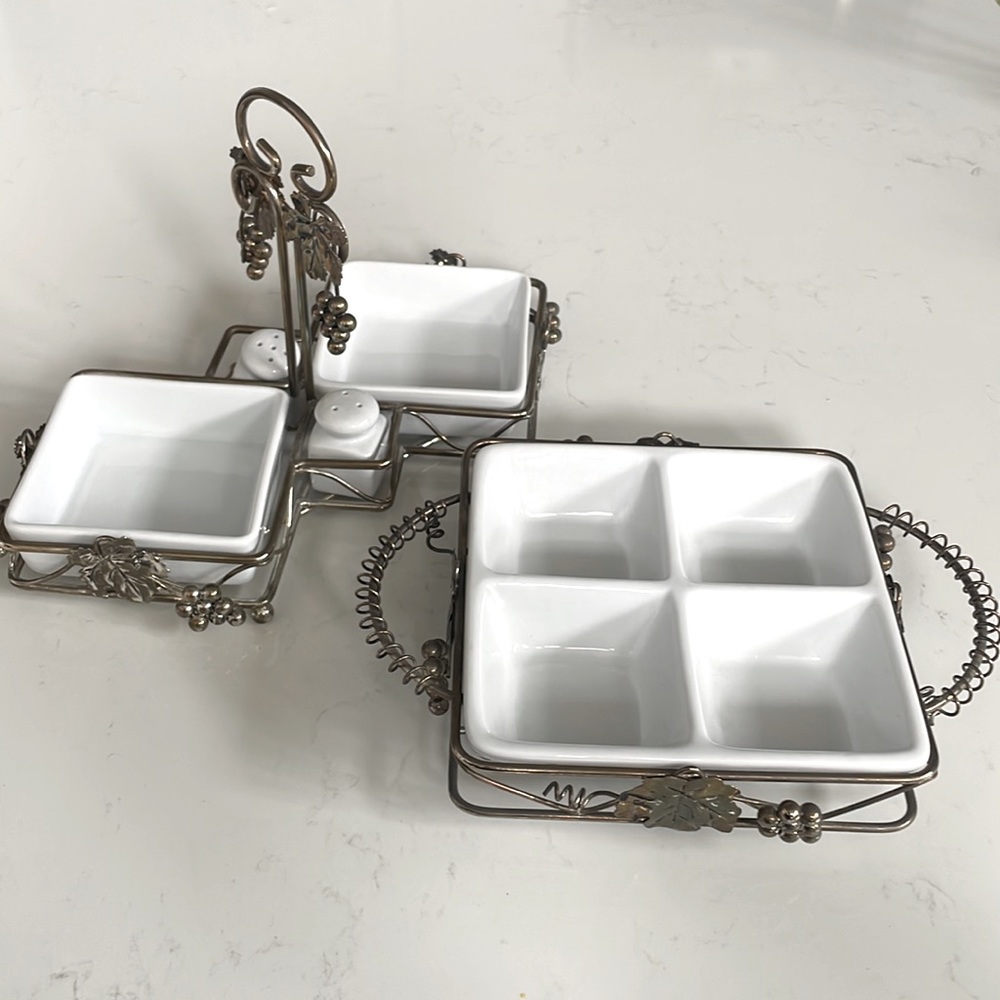 Vintage Studio Silversmiths Silverplated Grapes Condiments Caddy Set